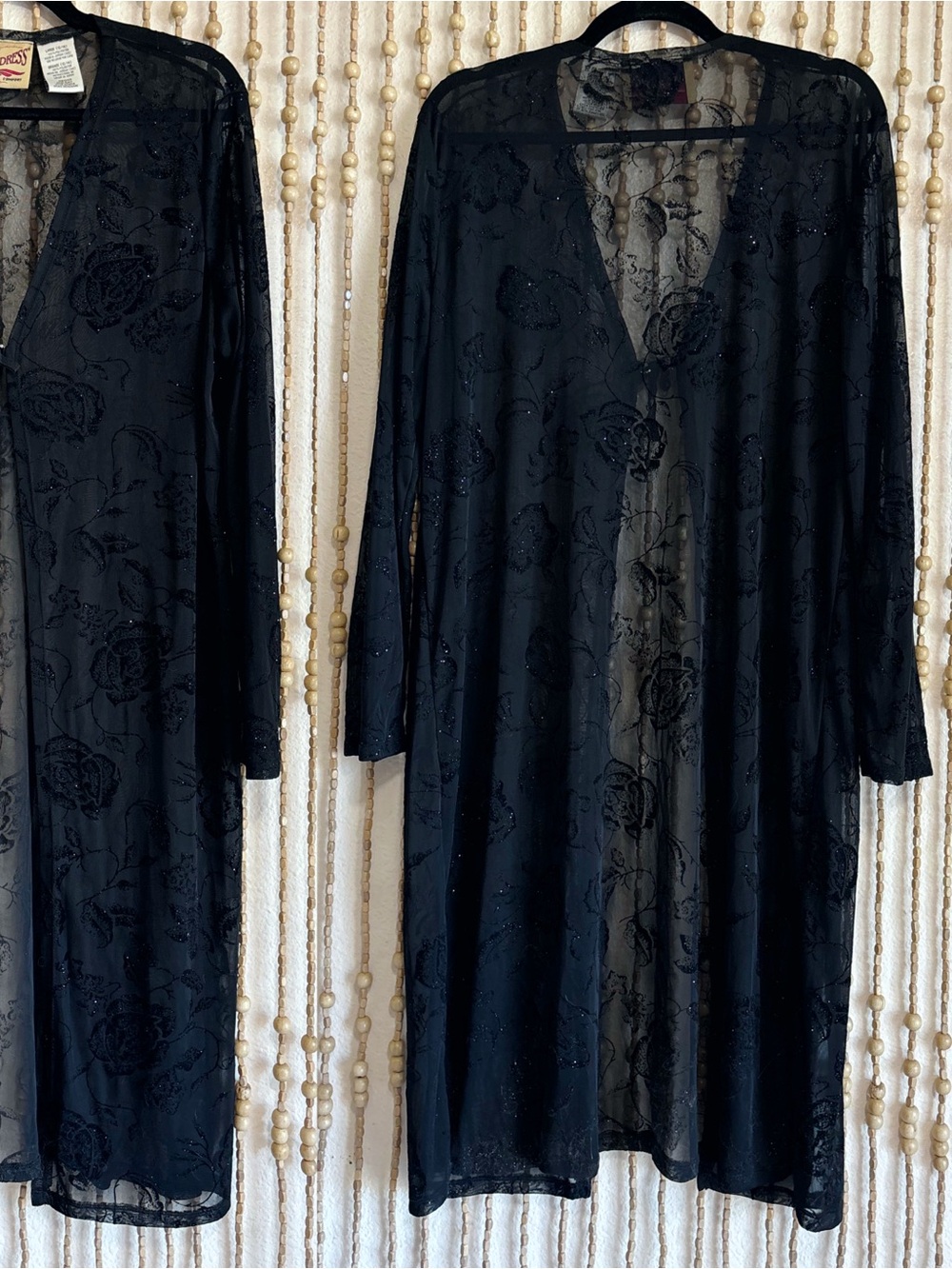 Vintage 90s Romantic Whimsy Goth Rose Floral Sheer Black Long Sleeve Open Front - Picture 4 of 4